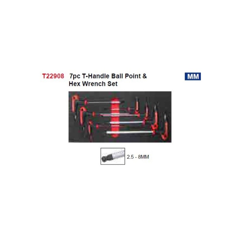 7Pc T-Handle Ball Point & Hex Wrench Set (Foam Tray) AMPRO T22908